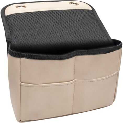 Sollbry Organizador para asiento trasero de coche, universal, de piel sintética, con múltiples bolsillos, portátil, para colgar gafas, teléfono, monedas, tarjetas y botellas, color beige.
