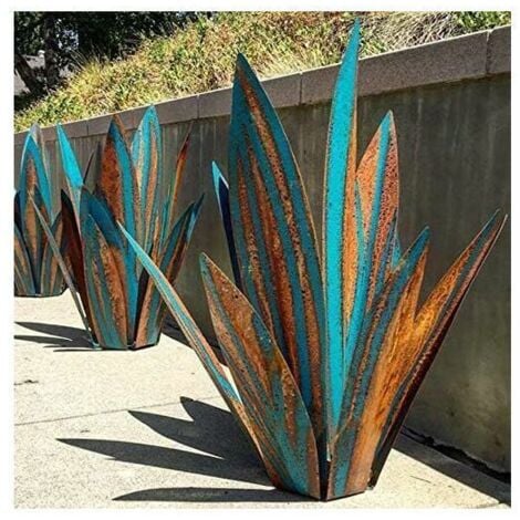 Sollbry Ornement de jardin en métal plante d'agave ornement de jardin Sculpture en métal rustique statue de jardin rustique 65 cm 9 feuilles