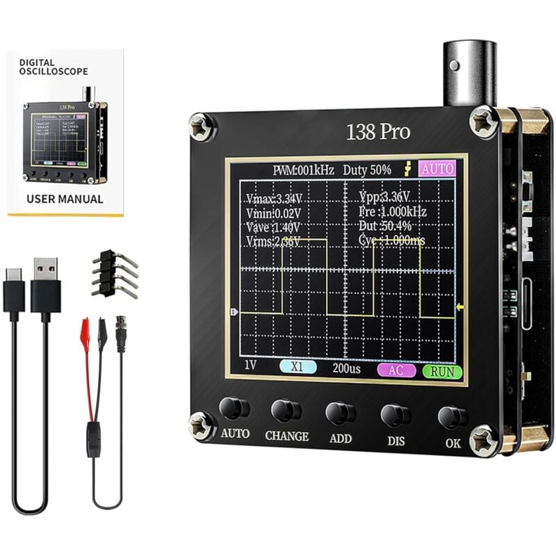 Sollbry - Oscilloscope, Kit d'oscilloscope Portable 138Pro Générateur de Signal d'oscilloscope numérique 2,4' Bande Passante 200 kHz Taux