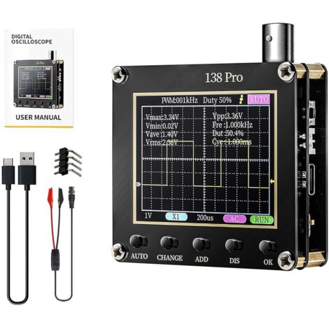 Sollbry Osciloscopio portátil 138Pro, generador de señales digital de 2,4", ancho de banda de 200 kHz, frecuencia de muestreo de 2,5 MS/s