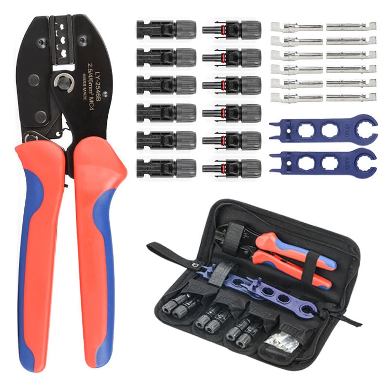 Outils solaires, outils de sertissage solaires pour câble pv de panneau solaire 2,5/4,0/6,0 mm², connecteur mâle femelle 6 pièces, 1 paire d'outils