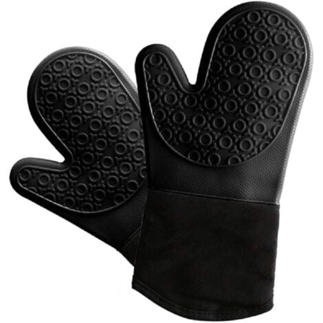 Sollbry Oven Mitt with Silicone Shell Heat Resistant up to 500°C - Waterproof Pot Holder for BBQ, Grill, Oven, Microwave - 33 x 18.5 cm