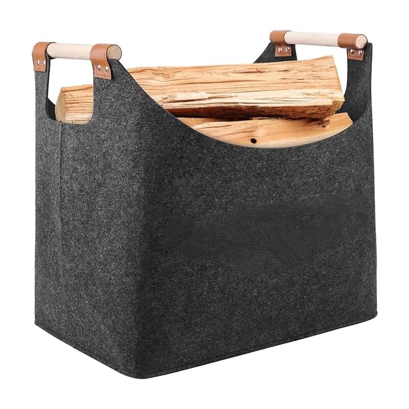 Panier en bois de chauffage Panier en feutre extra épais et poignée renforcée Panier en bois pliable en feutre sac comme panier de rangement pour les