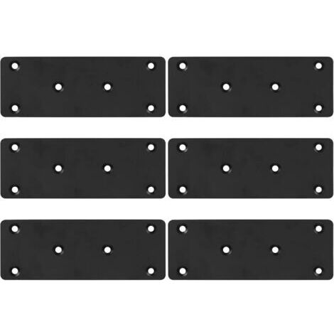 Sollbry Panneau perforé 6 pièces, plaque de connexion de connecteur en métal, panneau perforé en fer plat, plaque de support noire pour les projets de réparation de meubles, épaisseur 3 mm/128 x 48 mm