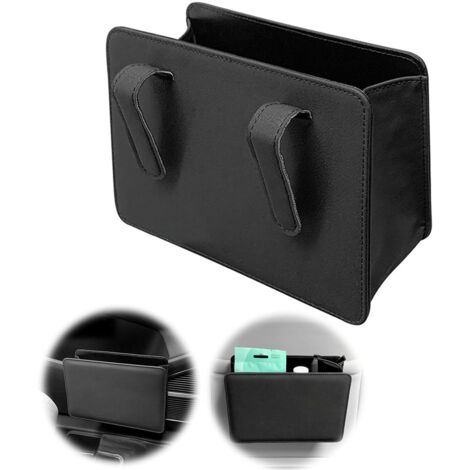 Sollbry Papelera pequeña para coche - Cuero sintético impermeable de primera calidad - Portátil - Plegable - Accesorio interior (Negro)