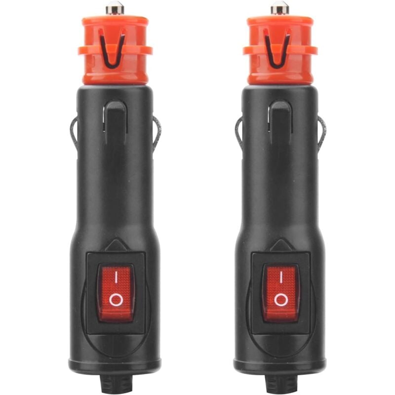 Sollbry - Paquete de 2 enchufes para encendedor de cigarrillos estilo europeo de 12/24 v con interruptor rojo y fusible de 10 a, aptos para coche,