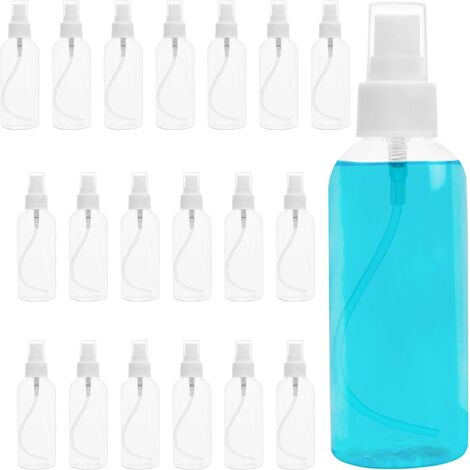 Sollbry Paquete de 20 minibotellas pulverizadoras de 80 ml - Pulverizadores con tapa - Botella pulverizadora de plástico reutilizable y antifugas para aceites esenciales, perfumes y líquidos - Ideal p