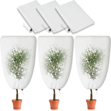 Sollbry Paquete de 3 fundas protectoras de invierno para plantas con cordón, 80 x 120 cm, resistentes al frío, a la intemperie, cálidas y a las heladas, reutilizables.