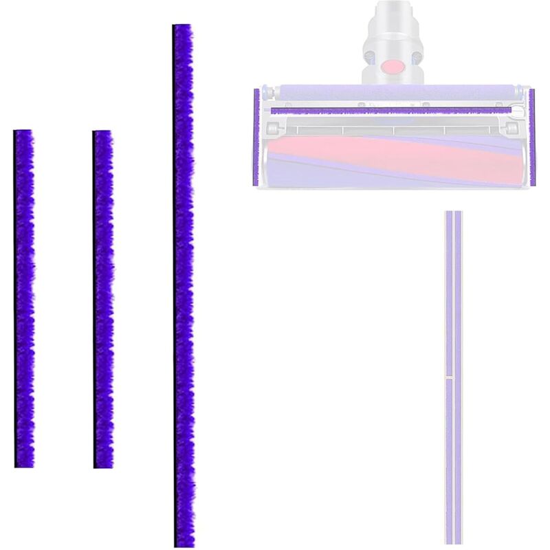 Paquete de 3 tiras de felpa para aspiradoras Dyson V6, V7, V8, V10, V11, V12, V15, DC58, DC59, DC62 y DC72. Adhesivo de tira de cepillo eléctrico