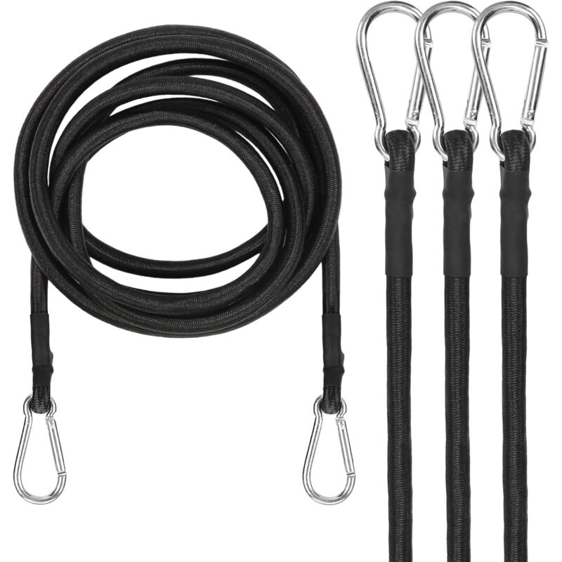 Paquete de 4 cuerdas elásticas metálicas ajustables, extrafuertes, para equipaje, coche, bicicleta, camping y viajes (100 cm), color negro - Sollbry
