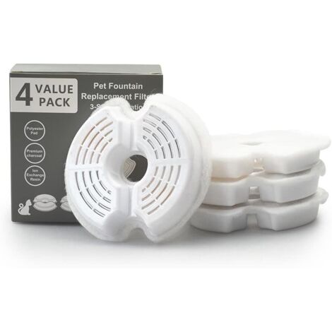 Sollbry Paquete de 4 filtros de repuesto para bebederos de acero inoxidable para gatos de 2,5 a 2 l. Filtro de repuesto con resina y carbón activado. Apto para perros y gatos.
