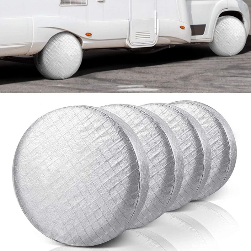 Sollbry - Paquete de 4 fundas impermeables y antipolvo para neumáticos, de aluminio, anti-UV y con ganchos para coche, autocaravana, suv, camión y