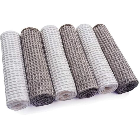 Sollbry Paquete de 6 paños de limpieza de microfibra multifunción para baño, hogar, cocina, oficina, coche y motocicleta, 3 grises y 3 blancos, 30 x 30 cm