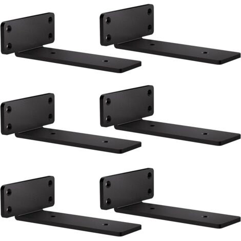 Sollbry Paquete de 6 soportes de metal negros para estantes, soportes flotantes de 15 cm, soportes resistentes para estantes de pared (carga máxima: 70