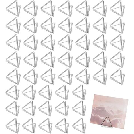 Sollbry Paquete de 60 mini portatarjetas triangulares para mesa, portanúmeros y menús con fotos para bodas, cumpleaños y fiestas (plateados).