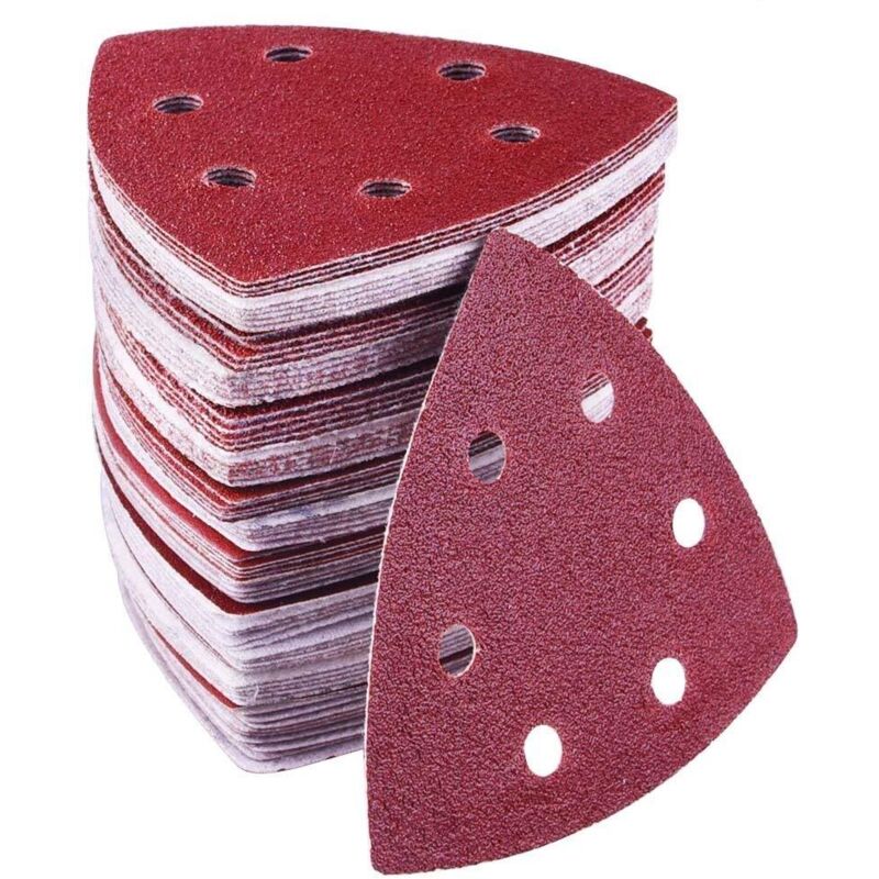 Paquete de 72 hojas de lija triangulares, 90 x 90 x 90 mm, 6 agujeros, grano 40/60/80/120/180/240, para lijar y pulir. - Sollbry