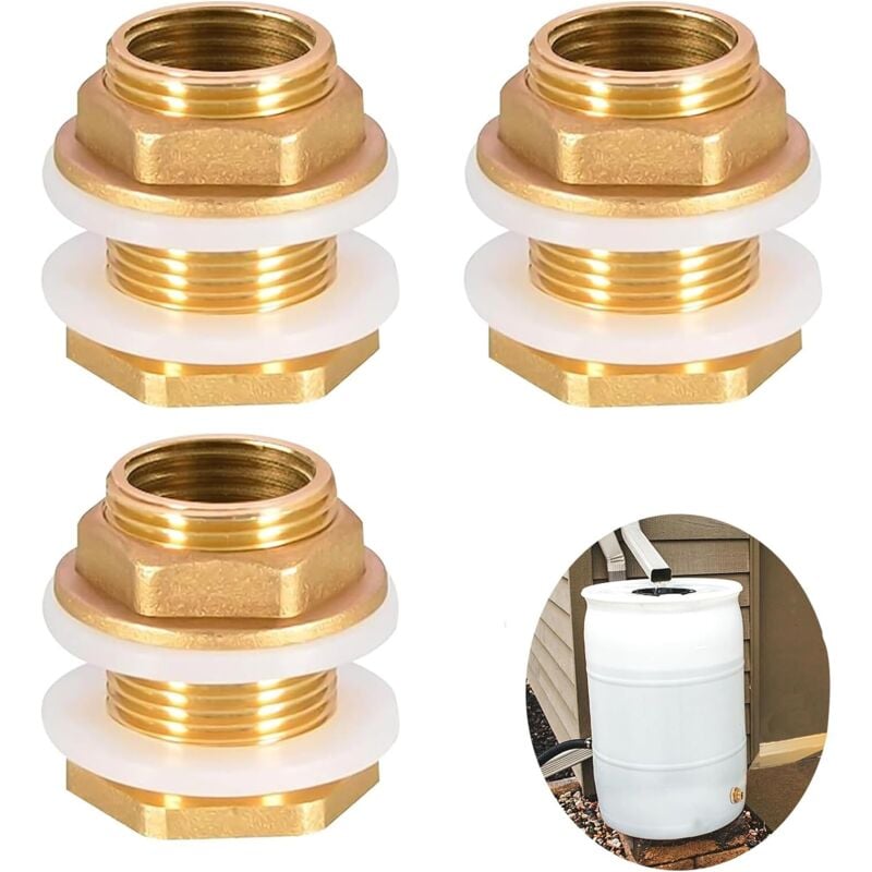 Passages de réservoir en Laiton de 3/4', 3 pièces 3/4 Laiton Réservoir d'eau, Raccord en Laiton pour réservoir d'eau, 3/4 Laiton Réservoir d'eau