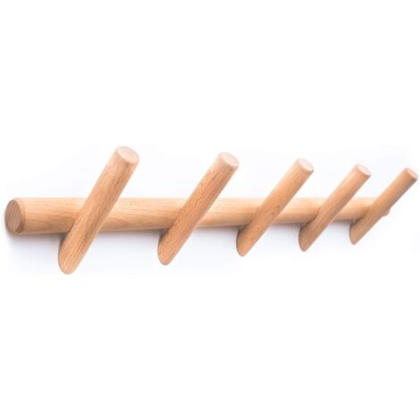 Sollbry Perchero de pared moderno para abrigos y sombreros - 5 ganchos, hermoso perchero de madera con pinzas para la entrada - Perchero de madera para dormitorio y baño - Duradero, fácil de montar, d
