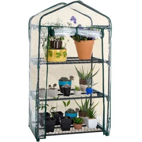 Sollbry Petite serre de plain-pied avec couvercle en plastique PVC, serre portable à l'extérieur, utilisée pour la croissance des semis et des fleurs, 3 couches, hors support (69 x 49 x 126 cm)