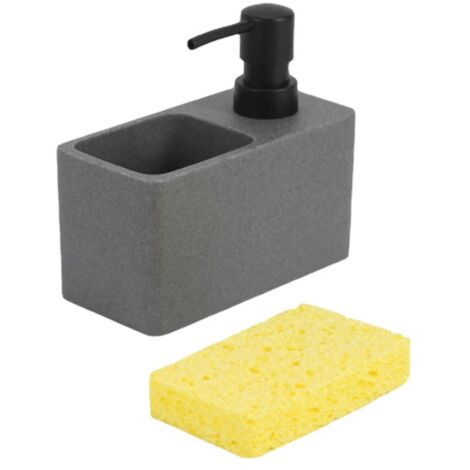 Dispenser Sapone E Porta Spugna Cucina - Design In Pietra Artificiale Nero Opaco, Moderno E Funzionale - Foto 5