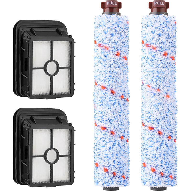 Sollbry - Pièces de rechange pour nettoyeur Bissell, paquet de 2 rouleaux de brosse multi-surfaces + 2 paquets de filtres d'aspirateur