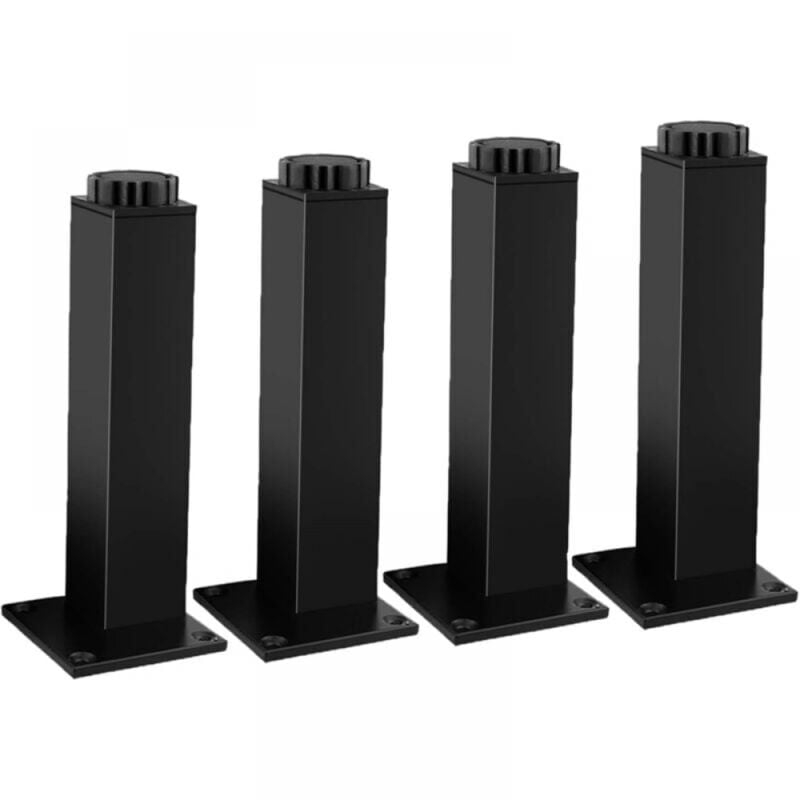 Pieds de meuble réglables, 4 jeux, pieds de meuble en métal, meuble de salle de bain Pieds de support carrés noirs, capacité de charge 400 kg,