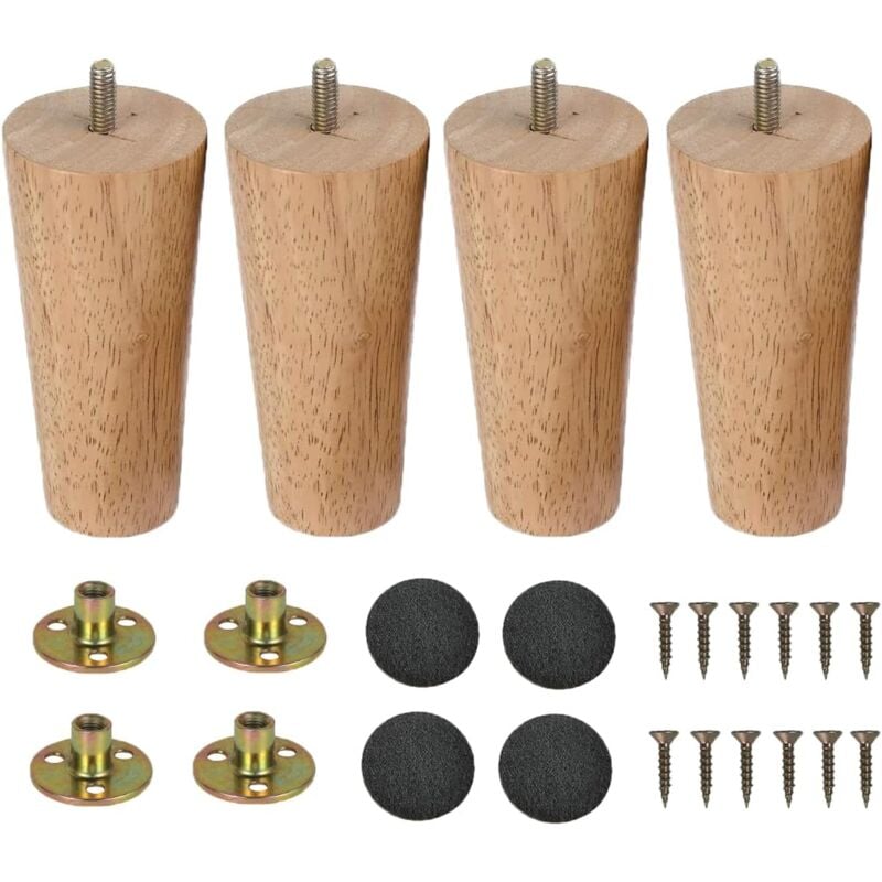 Sollbry - Pieds de Meubles en Bois Pied de Table 4 Pièces Pieds de Table en Bois Conique Massif Pieds de Canapé Pieds de Meubles de Remplacement avec