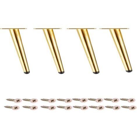 Sollbry Pieds de table de meuble en fer de 10,2 cm, pieds de canapé ronds et coniques dorés, pieds d'armoire en métal inclinés, matériel pour pieds de meubles pour table basse, lot de 4
