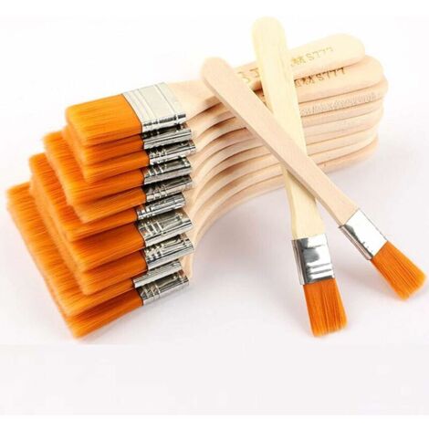 Sollbry Pinceles planos con mango de madera, pincel acrílico plano grande, pinceles acrílicos planos profesionales, pincel de nailon para pintar y limpiar paredes (12 piezas)