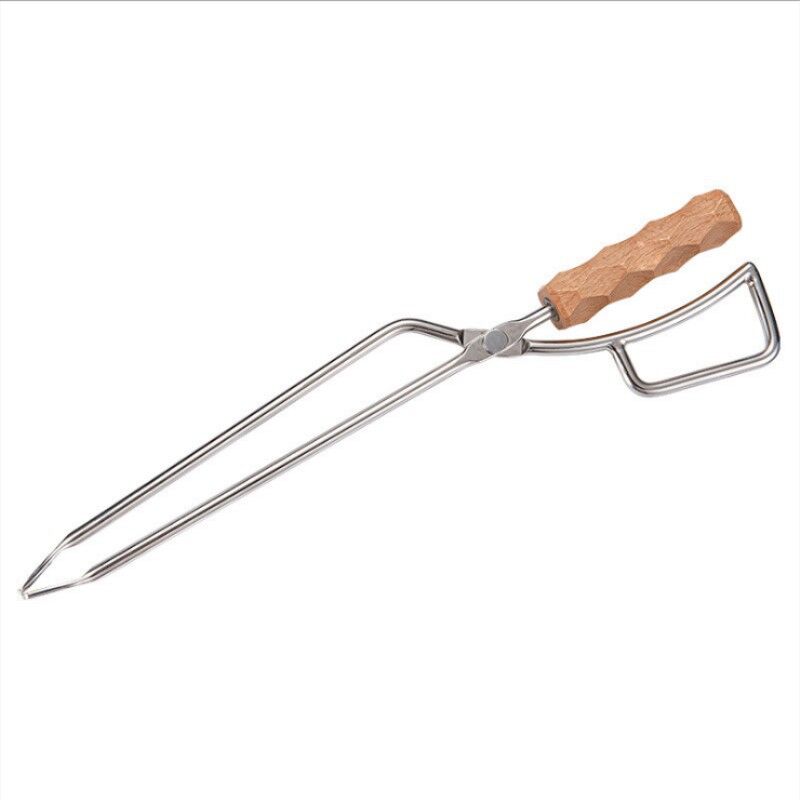 Pinces à Bûches Pinces à Cheminée en Acier Inoxydable avec Manche en Bois de Hêtre Accessoires Pince Coupe-Feu Résistante aux Hautes Températures