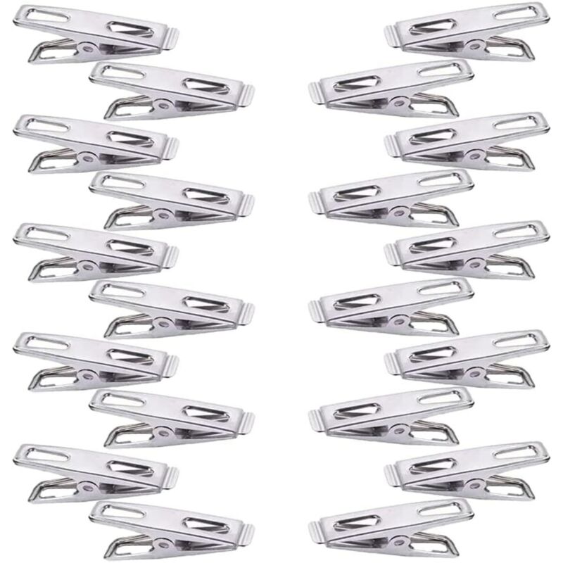 Pinces à Linge, 20 Pcs Pinces à Linge inox, Pinces à Linge métal, Petites Pinces à Linge, Multifonctionnel Vêtements Pinces, Coupe-Vent et