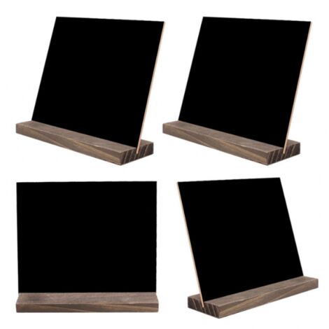 Sollbry Pizarras vintage de madera en miniatura con base (15,3 x 12,7 cm, juego de 4 unidades), decorativas para mesa, para mensajes pequeños.