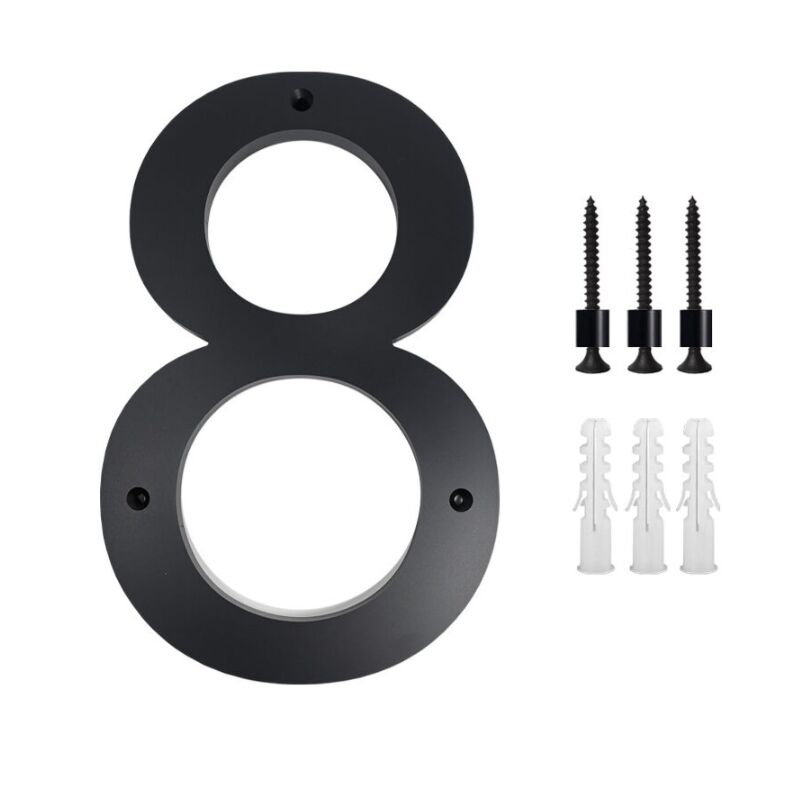 Plaque de numéro de maison 12 pouces (8, Noir) Numéros de porte modernes Plaque de signalisation Numéros d'adresse de la maison en alliage de zinc