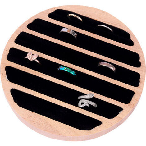Sollbry Plateau de Présentation de Bijoux en Bois, 6 fentes Anneau Boucle D'Oreille Affichage Support Stockage en Cuir Noir Insérer Organisateur Bijoux Bijoux Vente au Détail D'Affichage