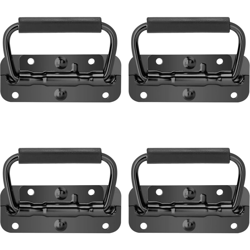 Sollbry Poignée de Boîte Pliable, 4 Pièce Poignées de Caisse Pliantes Acier Inoxydable Poignée à Ressort avec Poignée en Caoutchouc pour Boîtes à