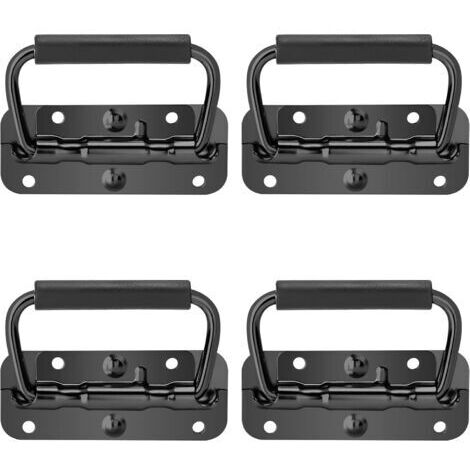 Sollbry Poignée de Boîte Pliable, 4 Pièce Poignées de Caisse Pliantes Acier Inoxydable Poignée à Ressort avec Poignée en Caoutchouc pour Boîtes à Outils Ou Boîtes de Rangement,100x40mm (Noir)