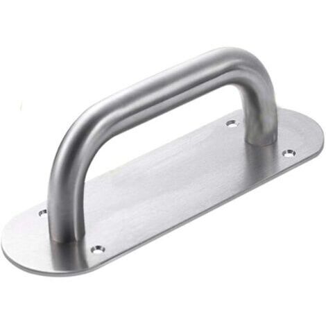 Sollbry Poignée de Porte Coulissante en Acier Inoxydable Robuste, Poignée de Porte avec Plaque Arrière, Poignée de Porte de Toilette, Plaque de Traction en Bois, Poignée de Placard, Poignée Ronde, 200