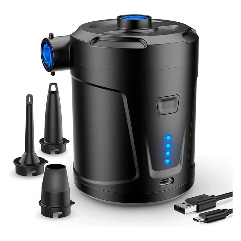 Sollbry - Pompe à air électrique, Batterie Rechargeable 5200 mAh, Gonfleur Matelas Gonflable avec 3 Buses d'air, Gonfleur Rapide pour Bateau