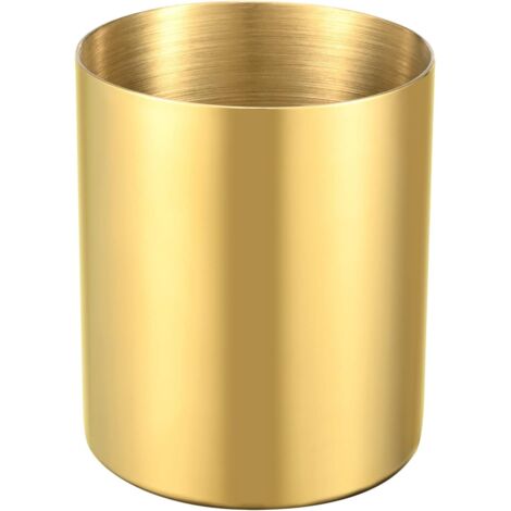 Sollbry Portalápices dorado para escritorio, de acero inoxidable, para bolígrafos, jarrones, macetas, brochas de maquillaje, accesorio de escritorio (9,5 x 7,5 cm)