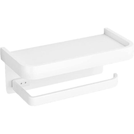 Sollbry Portarrollos de papel higiénico de pared, portarrollos con estante para teléfono, accesorios de baño (blanco, 18,3 × 9,3 cm)
