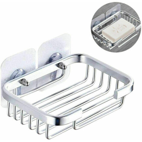 Sollbry Portasapone, portasapone da doccia, portasapone da parete in acciaio inox per bagno e cucina - Adesivo forte senza foratura, argento
