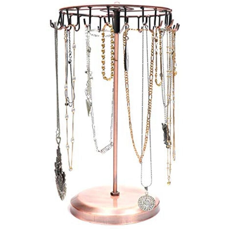 Porte Bijoux Rotatif en Métal Cuivré (23 Crochets) - Tour de Presentoir Bijoux - Porte Collier, Bracelets, Bagues et Boucles d'Oreilles - Sollbry