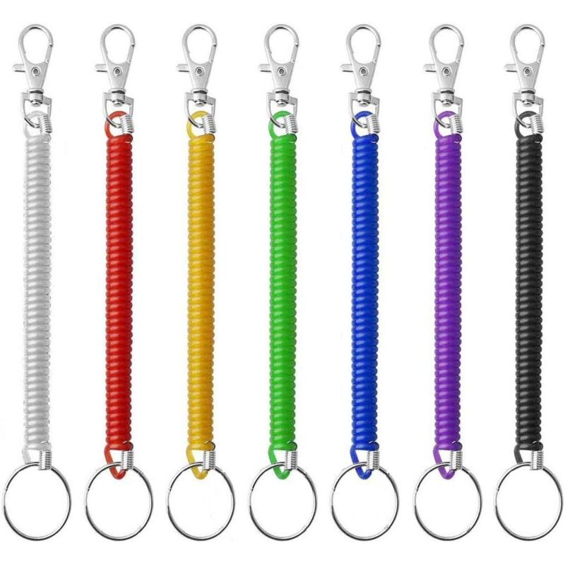 Sollbry Porte-Clés à Ressorts à Spirale,7 Pack Extensible Porte-clés en Plastique Coloré Cordons de Pêche Rétractable Sangle en Spirale d'attache
