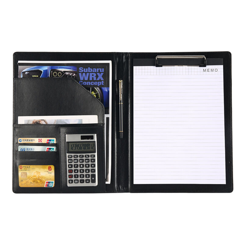 Sollbry - Porte-documents en cuir, porte-bloc-notes, classeur, presse-papiers en cuir pour conférence de bureau d'école de commerce (noir)