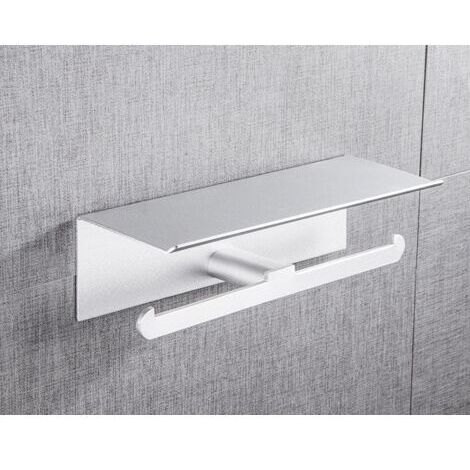 Sollbry Porte Papier Toilette Mural Aluminium Double Support Hygiénique Rouleau avec Plateforme avec Protection de Bord et Anti-Chute pour Salle de Bain WC Argent
