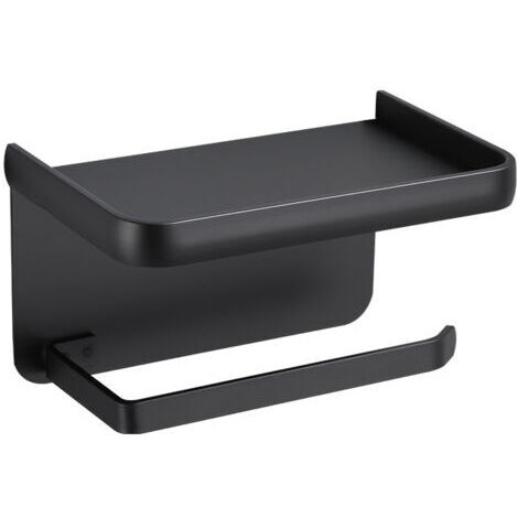Sollbry Porte Papier Toilette Mural Support Papier Rouleau Aluminium Derouleur Papier WC avec Étagère de Rangement Noir