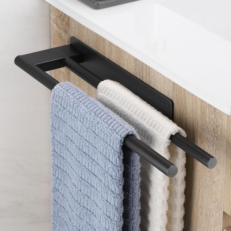 Sollbry - Porte-Serviettes Double 39CM Porte Serviettes de Salle de Bain Porte-Serviettes Mural Auto-adhésif sans Perçage Porte-Serviettes de Cuisine
