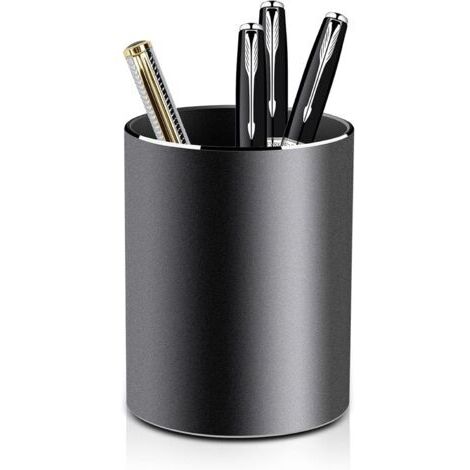 Sollbry Pot à Crayon en Métal Rond Porte-crayons et Porte-stylo en Aluminium pour Bureau, Enfant et École - 8 x 10 cm - Design Élégant Noir