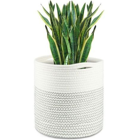 Sollbry Pot de fleur avec doublure, panier de rangement tissé en coton, cache-pot pour plantes d'intérieur, pot de fleur et décoration de la maison (noir et blanc) 30 cm