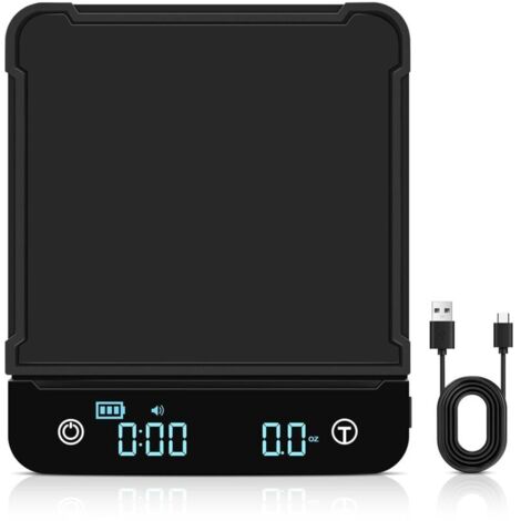 Sollbry Präzisions-Digital-Kaffeewaage 0,1 g/3 kg, wiederaufladbare Küchenwaage mit Timer, LED-Bildschirm und Tara-Funktion, elektronische Touch-Waage mit Silikonmatte in g/oz/ml (schwarz)